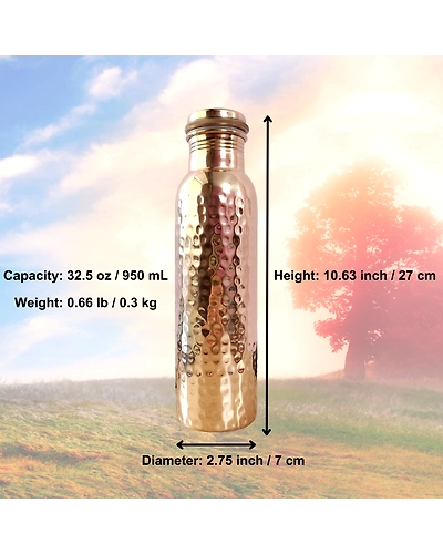 Hammered Copper Water Bottle | 32.5 OZ/950 ML | Handcrafted in India with Ayurveda &amp; Yoga Health Benefits | Detoxifies Body, Improves Digestion, Immunity &amp; Skin Tone-1