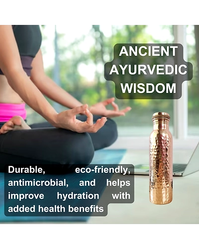 Hammered Copper Water Bottle | 32.5 OZ/950 ML | Handcrafted in India with Ayurveda &amp; Yoga Health Benefits | Detoxifies Body, Improves Digestion, Immunity &amp; Skin Tone-2