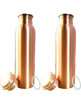 Set of 2 Plain Finish Copper Water Bottles | 32.5 OZ/950 ML each | Handcrafted in India with Ayurveda & Yoga Health Benefits | Detoxifies Body, Improves Digestion, Immunity & Skin Tone