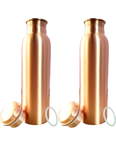 Set of 2 Plain Finish Copper Water Bottles | 32.5 OZ/950 ML each | Handcrafted in India with Ayurveda &amp; Yoga Health Benefits | Detoxifies Body, Improves Digestion, Immunity &amp; Skin Tone-MSENT_MORAD_PLAIN_A_2_950ML