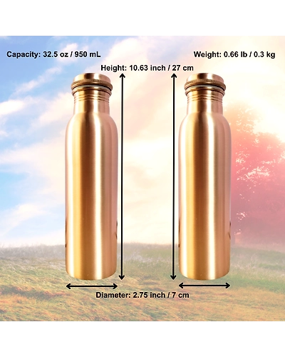 Set of 2 Plain Finish Copper Water Bottles | 32.5 OZ/950 ML each | Handcrafted in India with Ayurveda &amp; Yoga Health Benefits | Detoxifies Body, Improves Digestion, Immunity &amp; Skin Tone-1