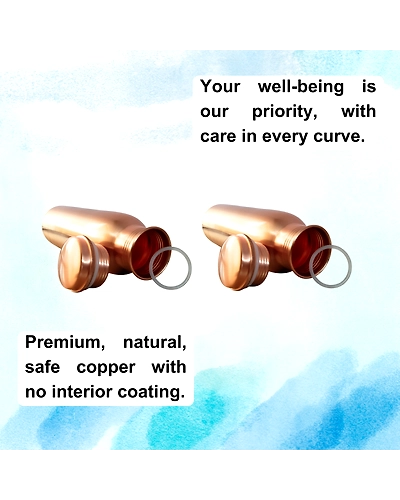 Set of 2 Plain Finish Copper Water Bottles | 32.5 OZ/950 ML each | Handcrafted in India with Ayurveda &amp; Yoga Health Benefits | Detoxifies Body, Improves Digestion, Immunity &amp; Skin Tone-3