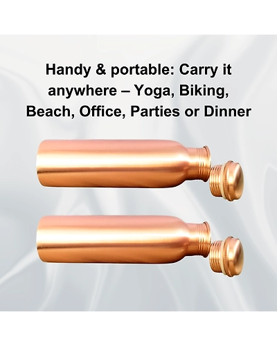Set of 2 Plain Finish Copper Water Bottles | 32.5 OZ/950 ML each | Handcrafted in India with Ayurveda &amp; Yoga Health Benefits | Detoxifies Body, Improves Digestion, Immunity &amp; Skin Tone-5