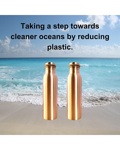 Set of 2 Plain Finish Copper Water Bottles | 32.5 OZ/950 ML each | Handcrafted in India with Ayurveda &amp; Yoga Health Benefits | Detoxifies Body, Improves Digestion, Immunity &amp; Skin Tone-4