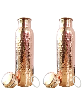 Set of 2 Hammered Copper Water Bottles | 32.5 OZ/950 ML each | Handcrafted in India with Ayurveda & Yoga Health Benefits | Detoxifies Body, Improves Digestion, Immunity & Skin Tone