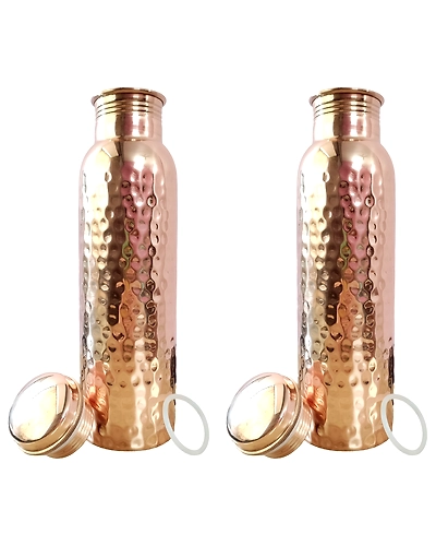 Set of 2 Hammered Copper Water Bottles | 32.5 OZ/950 ML each | Handcrafted in India with Ayurveda &amp; Yoga Health Benefits | Detoxifies Body, Improves Digestion, Immunity &amp; Skin Tone-MSENT_MORAD_HAMMERED_A_2_950ML