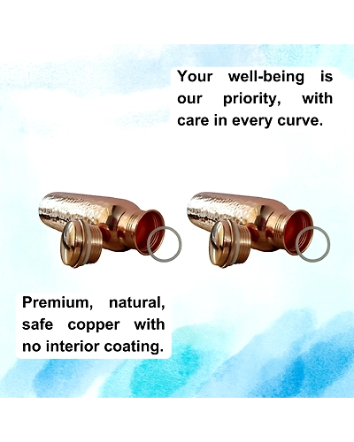 Set of 2 Hammered Copper Water Bottles | 32.5 OZ/950 ML each | Handcrafted in India with Ayurveda &amp; Yoga Health Benefits | Detoxifies Body, Improves Digestion, Immunity &amp; Skin Tone-3
