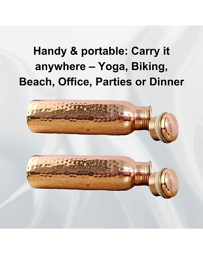 Set of 2 Hammered Copper Water Bottles | 32.5 OZ/950 ML each | Handcrafted in India with Ayurveda &amp; Yoga Health Benefits | Detoxifies Body, Improves Digestion, Immunity &amp; Skin Tone-5
