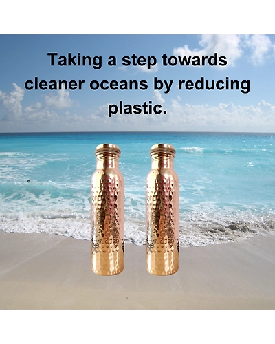 Set of 2 Hammered Copper Water Bottles | 32.5 OZ/950 ML each | Handcrafted in India with Ayurveda &amp; Yoga Health Benefits | Detoxifies Body, Improves Digestion, Immunity &amp; Skin Tone-4