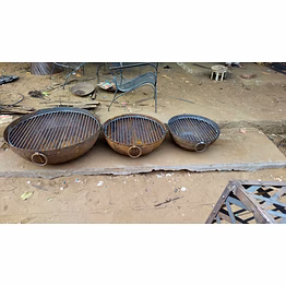 vintage iron kadai set of three with jali - cooking essentials for your garden