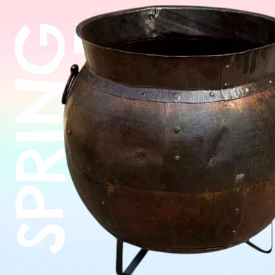 rustic vintage iron standing round pot