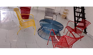 Modern Outdoor Metal Wire Chair & Round Table Set | Handcrafted Iron Garden Furniture