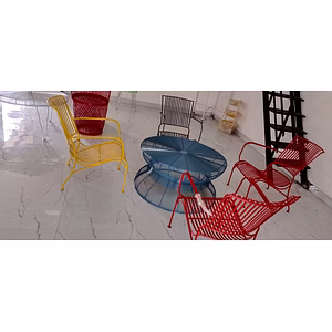 Modern Outdoor Metal Wire Chair & Round Table Set | Handcrafted Iron Garden Furniture