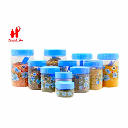 Kitchen Storage Floral Printed Royal PET Container Set of 21 (Harsh Pet)-12647153
