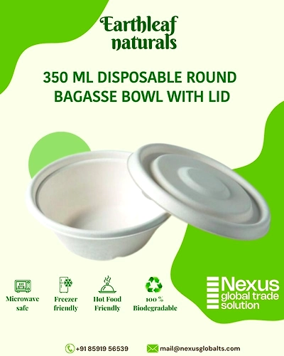 350 ml Round Disposable Bagasse Bowl with lid-DBB-350-1-006