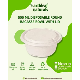 500 ml round disposable bagasse bowl with lid