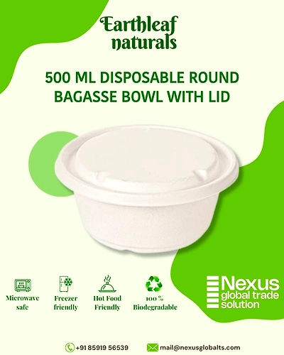 500 ml Round Disposable Bagasse Bowl with lid-DBB-500-007