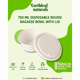 750 ml round disposable bagasse bowl with lid