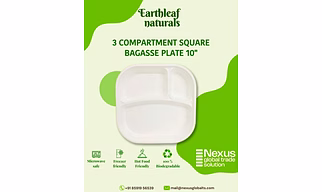 3 Compartment Disposable Square Bagasse Plate 10"
