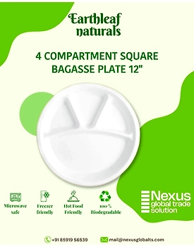 4 Compartment Disposable Round Bagasse Plate 12"