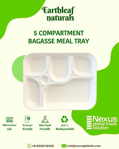 5 Compartment Disposable Bagasse Meal tray-DMT-05-001