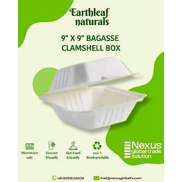 9" x 9" disposable bagasse clamshell box