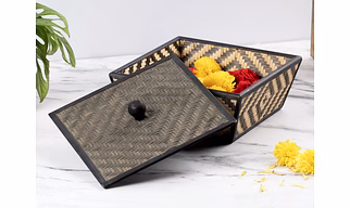 Bamboo Patterned Square Box With Lid