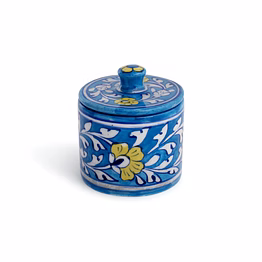 blue pottery box with lid