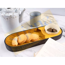bamboo oval snacks platter with bowl