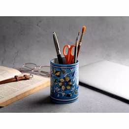 blue pottery pen stand