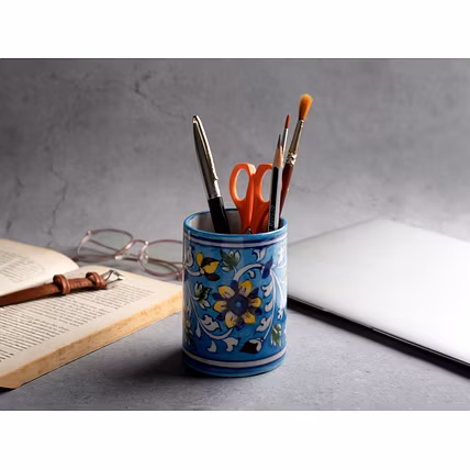 Blue Pottery Pen Stand-12732027