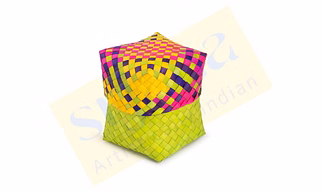 Colorful Square Palm Leaf Basket with Lid