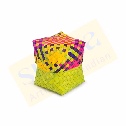 Colorful Square Palm Leaf Basket with Lid-12732143