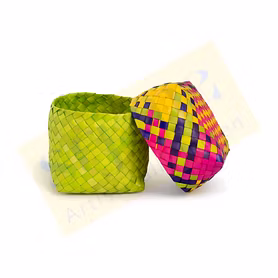 Colorful Square Palm Leaf Basket with Lid