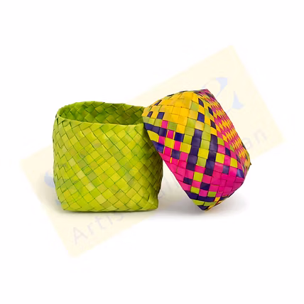 Colorful Square Palm Leaf Basket with Lid-1