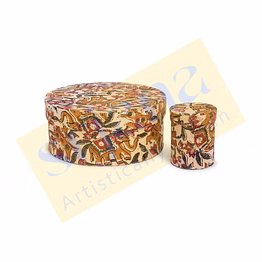 fabric-covered round boxes