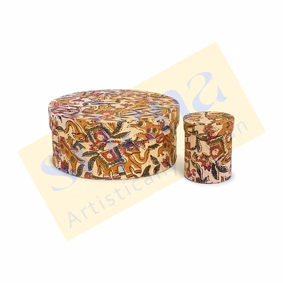 fabric-covered round boxes