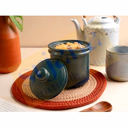 handcrafted terracotta cylindrical jar with lid