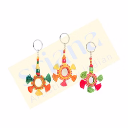 handcrafted thread & bead tassel keychain with mirror