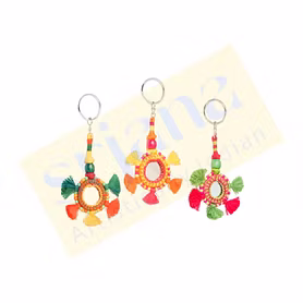Handcrafted Thread & Bead Tassel Keychain with Mirror