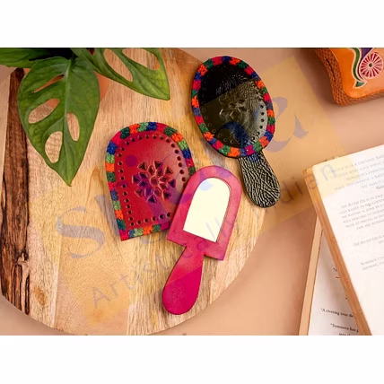 Handcrafted Vegan Leather Hand Mirror-12732757