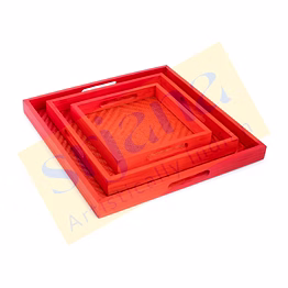 handwoven bamboo red tray set