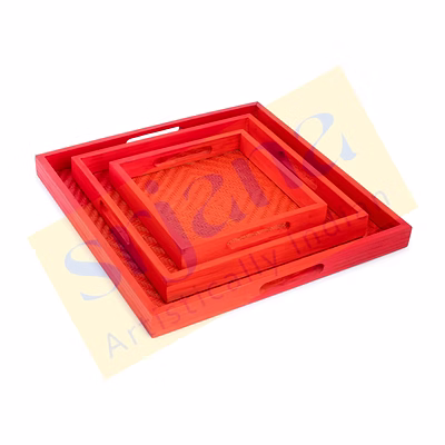 handwoven bamboo red tray set