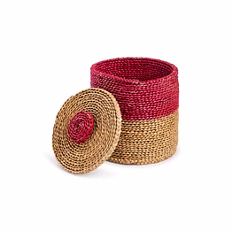 handwoven hogla grass cylindrical basket