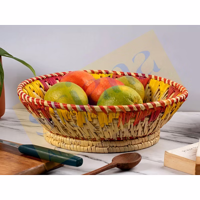 handwoven round moonj grass basket