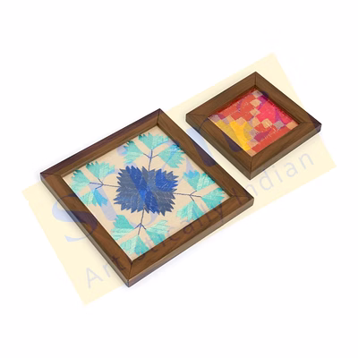 phulkari small coaster & blue wall frame