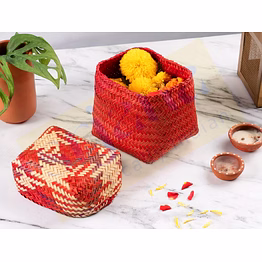 sitalpati small square basket with patterned lid