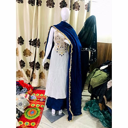 viscose oraganza dupata.. han work on front / arms and legs. with hand work. natural silk bottom 3 meter..