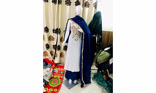 Viscose oraganza dupata.. han work on front / arms and legs. with hand work.   Natural silk bottom 3 meter..