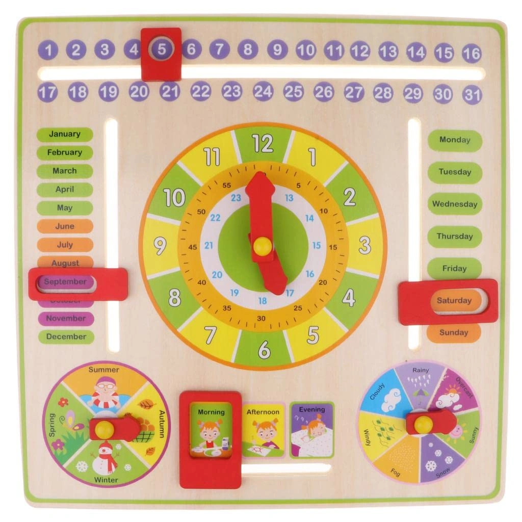 All-in-One Wooden Educational Calendar &amp; Clock Board for Kids with Knobs – Learn Time, Dates, Seasons &amp; Weather-8